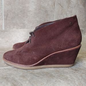 Coach Brown Suede Leather Cassy Lace Up Wedge Booties Shoes 10B